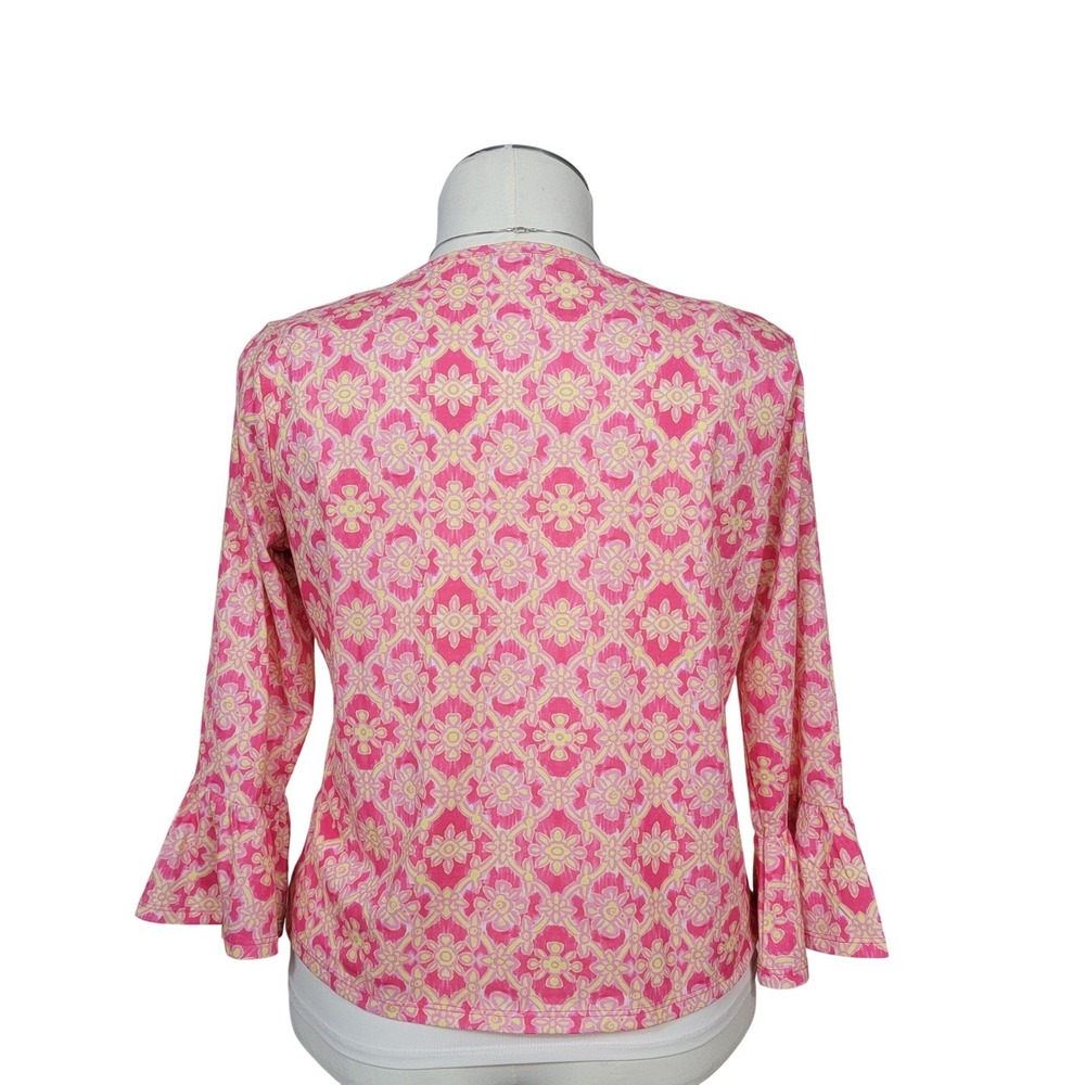 Stella Parker Top Womens Large Pink Yellow Floral Bell Sleeve Tie Front Boho - Picture 2 of 6